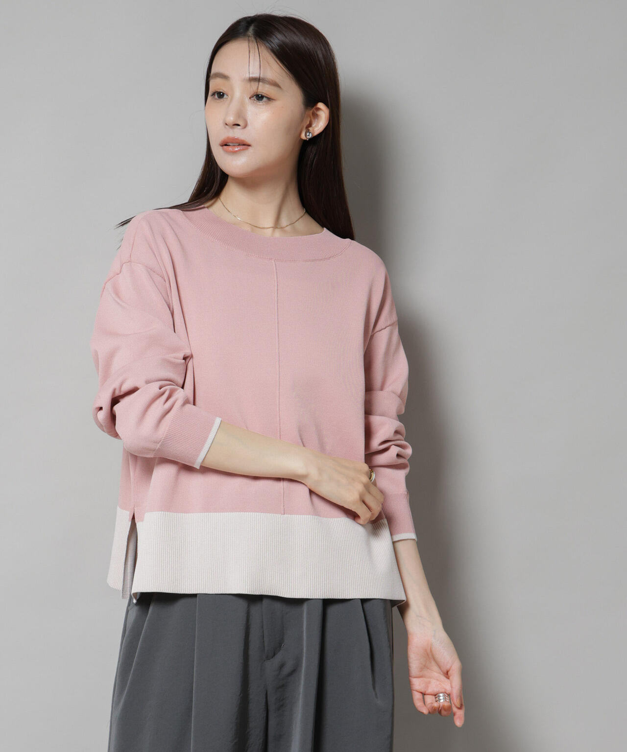 洗濯機洗可前後2way配色ニット 6735222301