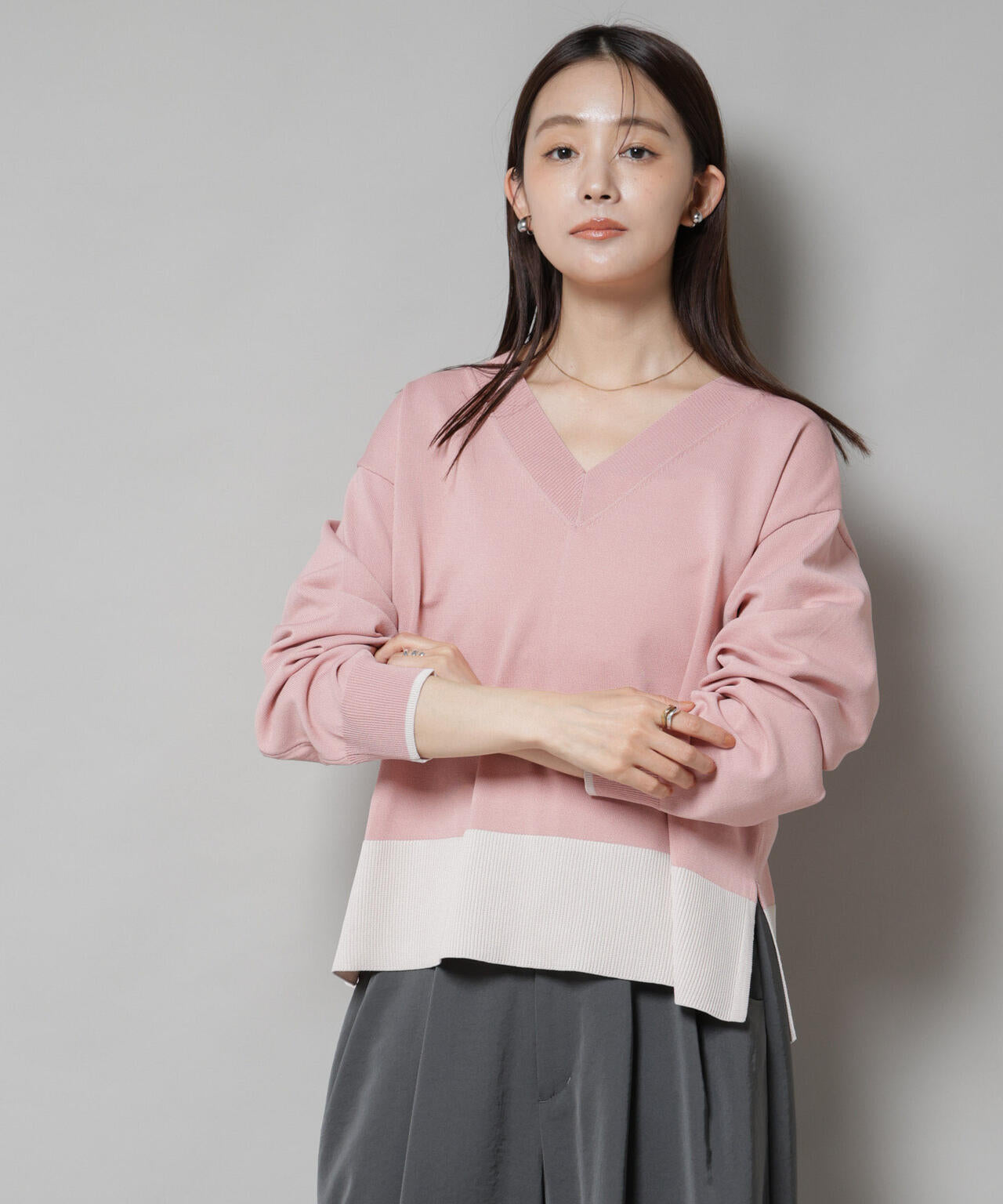 洗濯機洗可前後2way配色ニット 6735222301