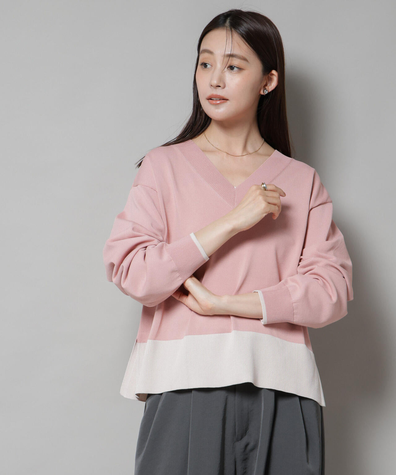 洗濯機洗可前後2way配色ニット 6735222301