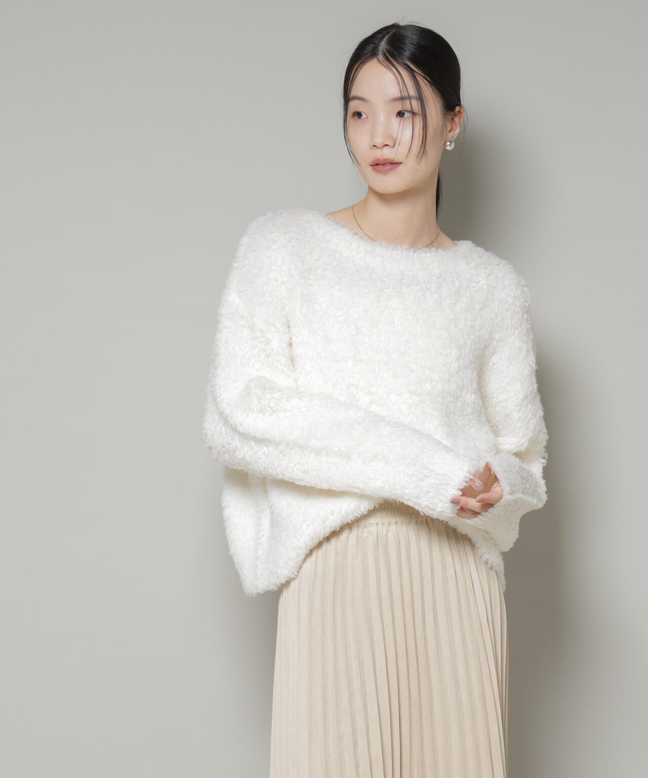 クロップドワイド起毛加工ニットトップス 6735222335