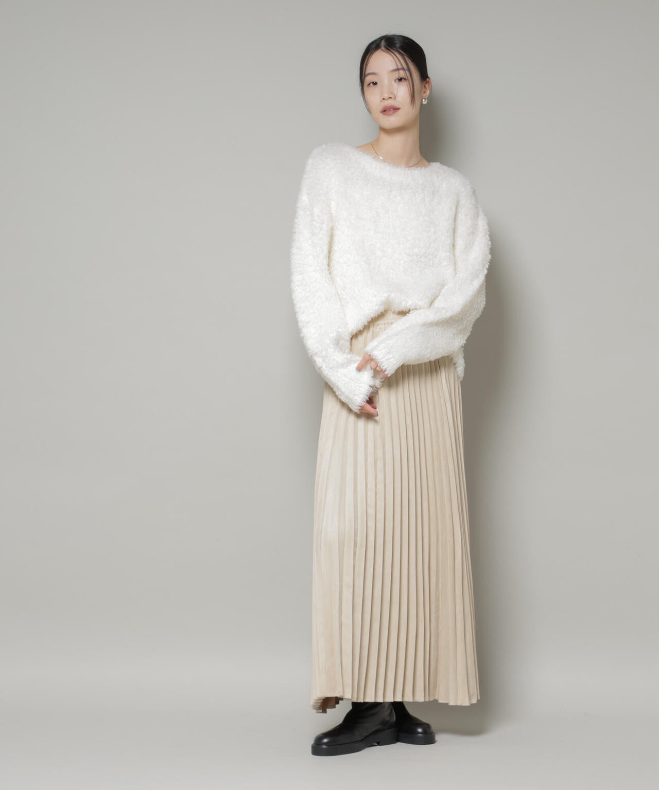 クロップドワイド起毛加工ニットトップス 6735222335