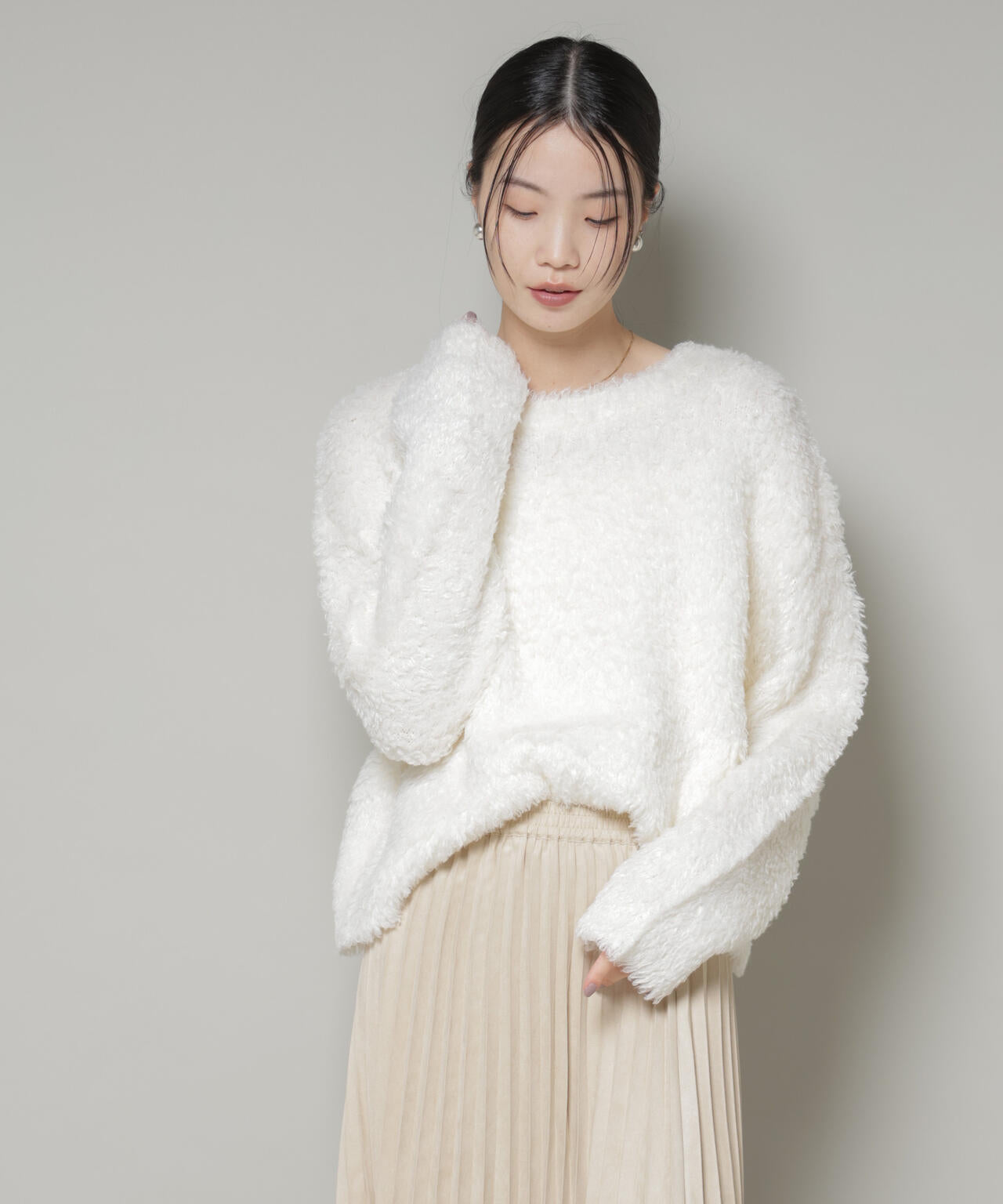 クロップドワイド起毛加工ニットトップス 6735222335