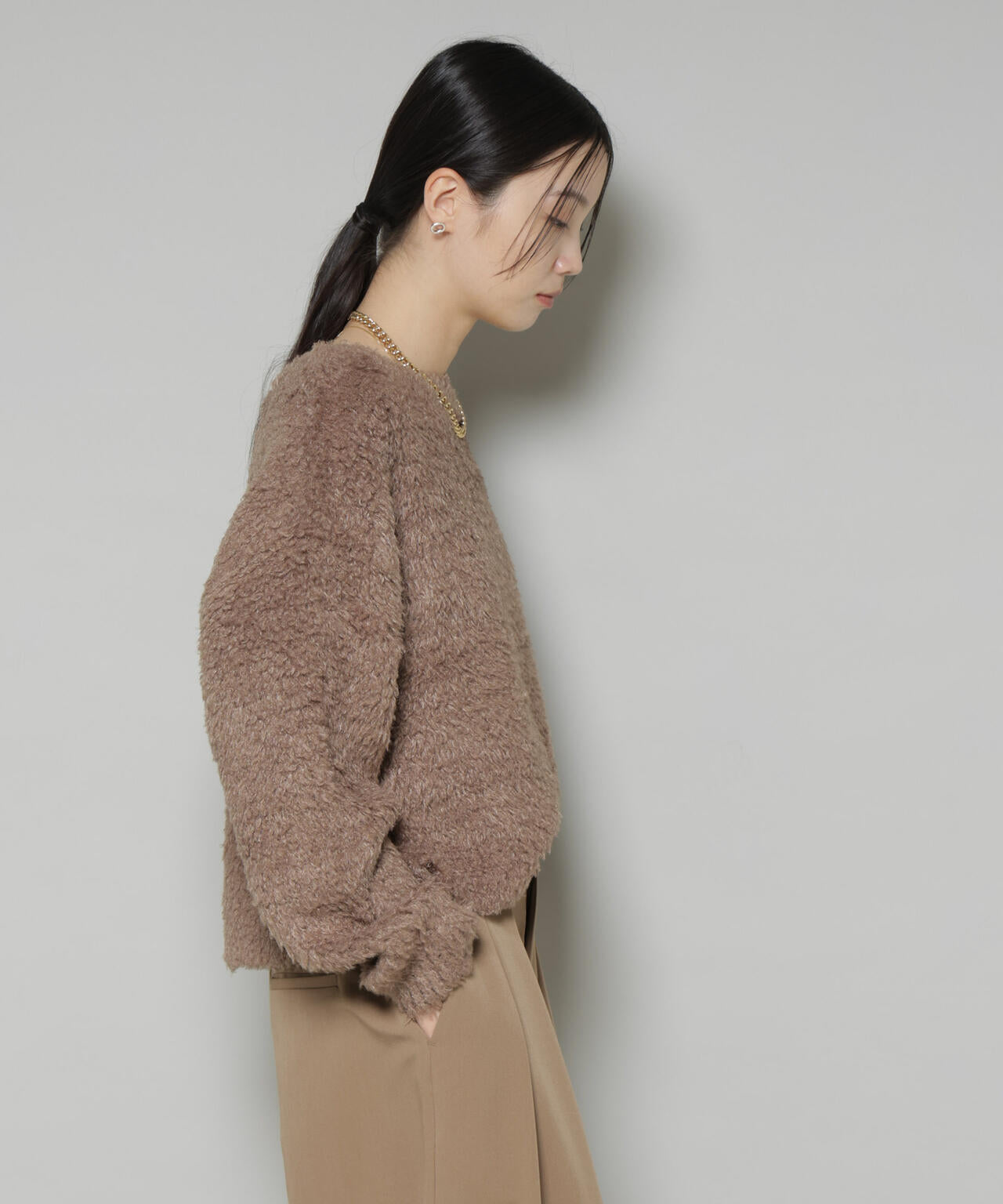 クロップドワイド起毛加工ニットトップス 6735222335