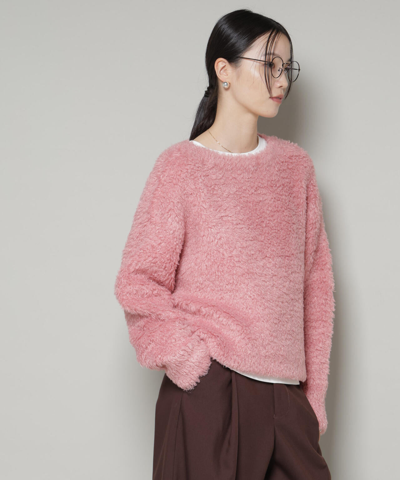 クロップドワイド起毛加工ニットトップス 6735222335