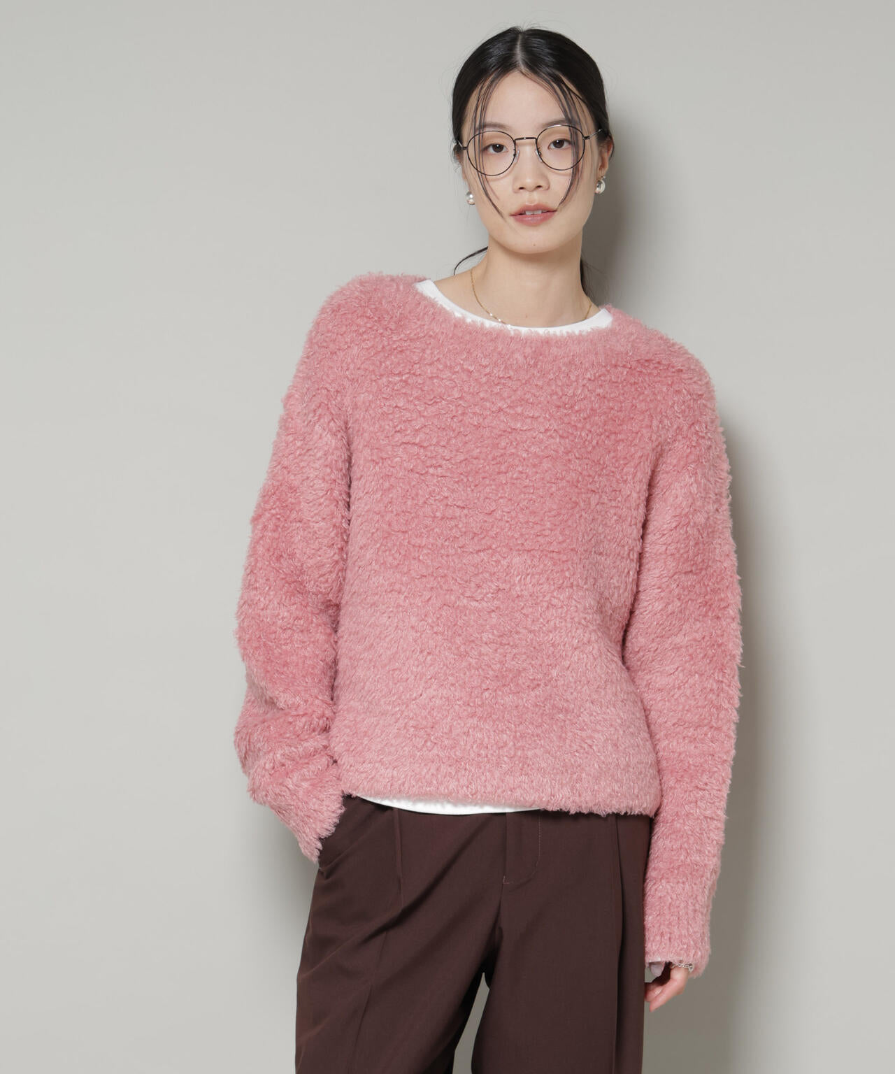 クロップドワイド起毛加工ニットトップス 6735222335