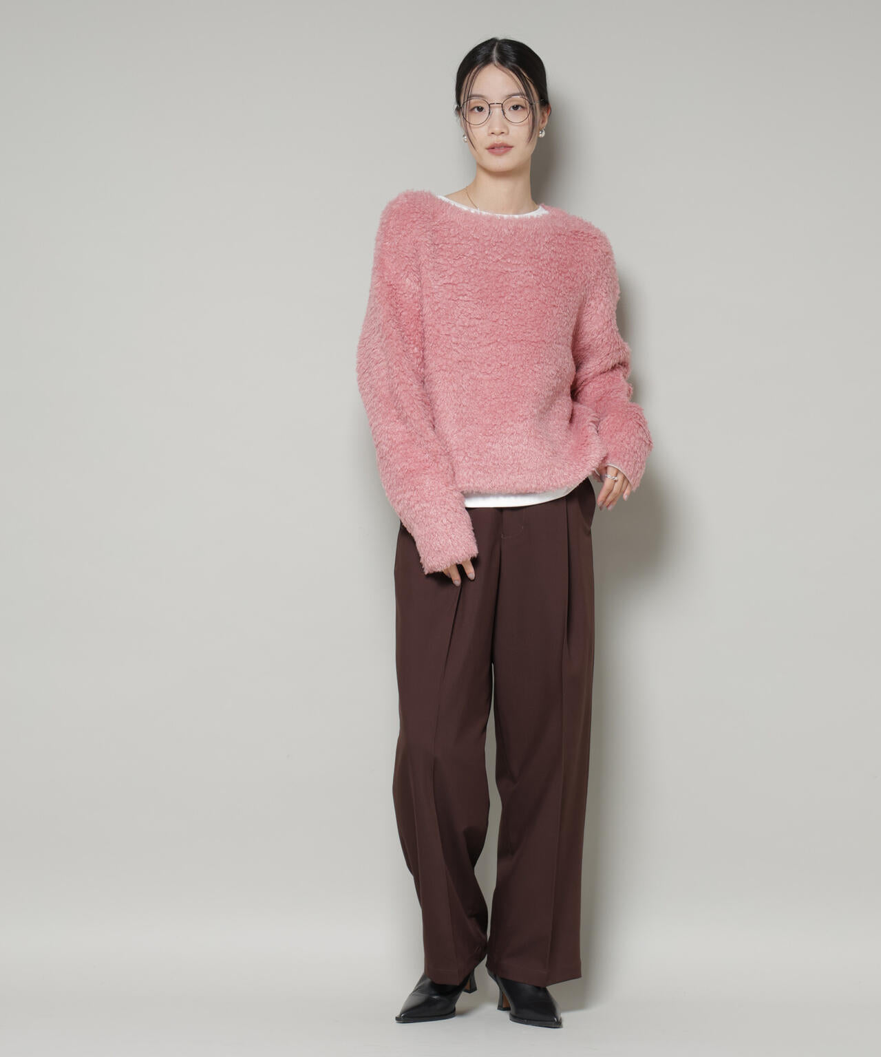 クロップドワイド起毛加工ニットトップス 6735222335