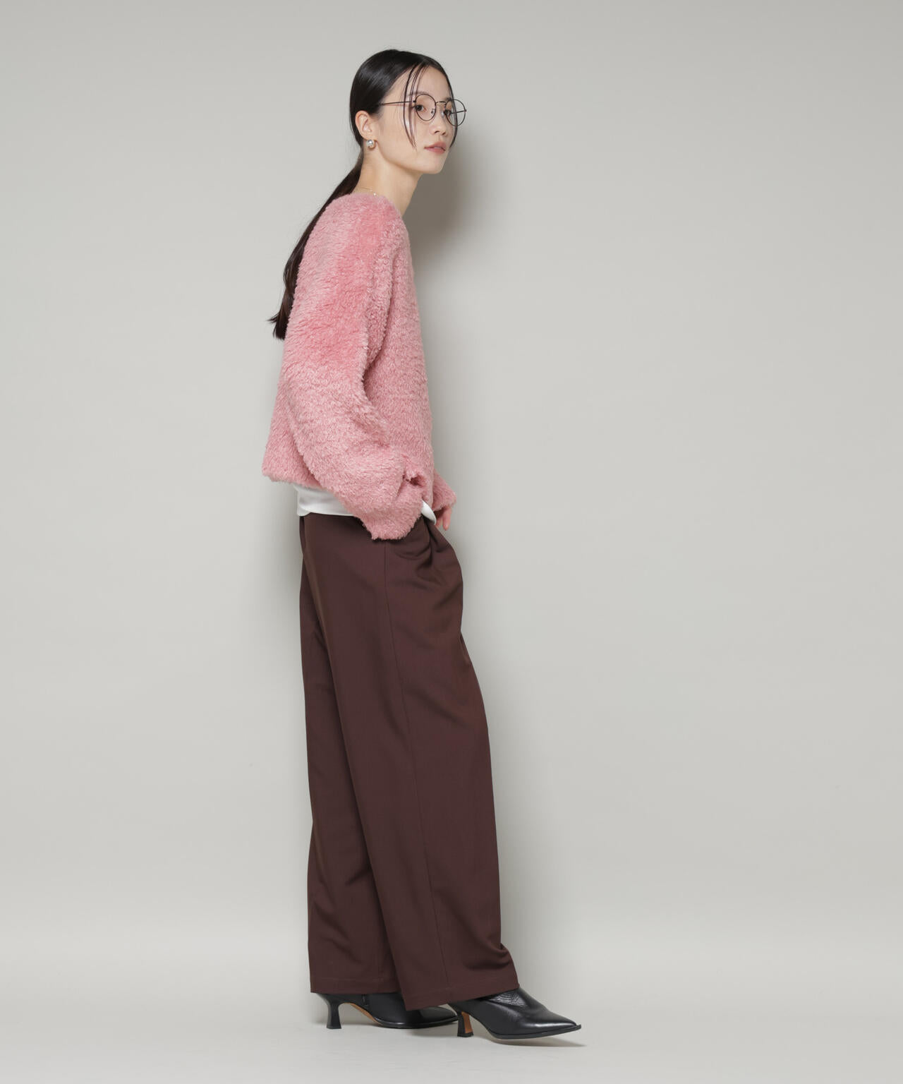 クロップドワイド起毛加工ニットトップス 6735222335