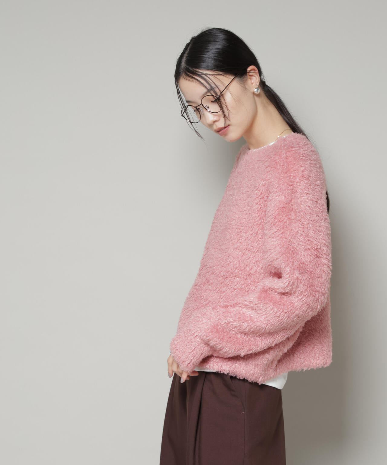 クロップドワイド起毛加工ニットトップス 6735222335