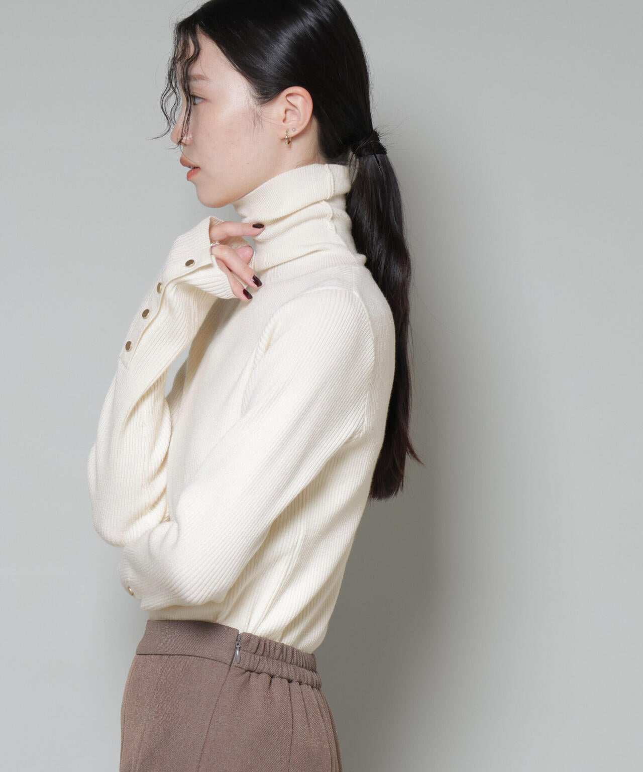 洗濯機洗可メタルボタンリブニット 6735222343