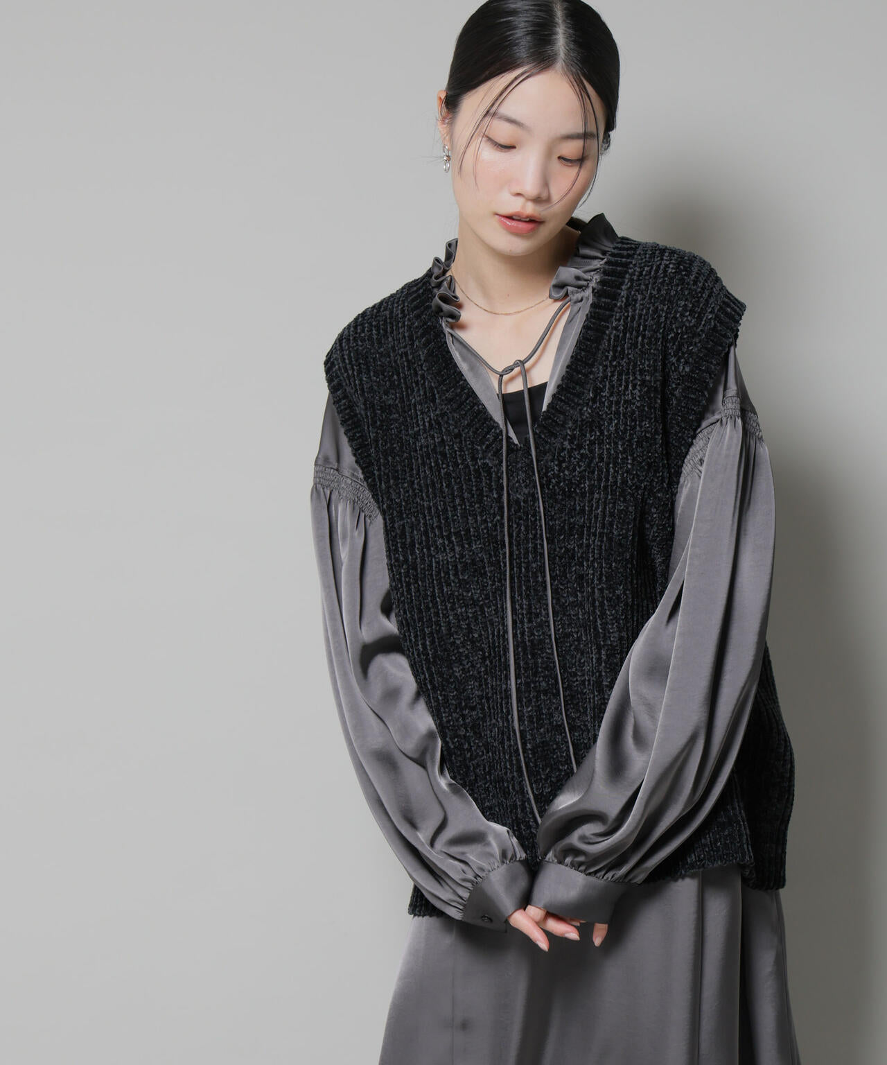 ベロアモールVネックニットベスト 6735222345