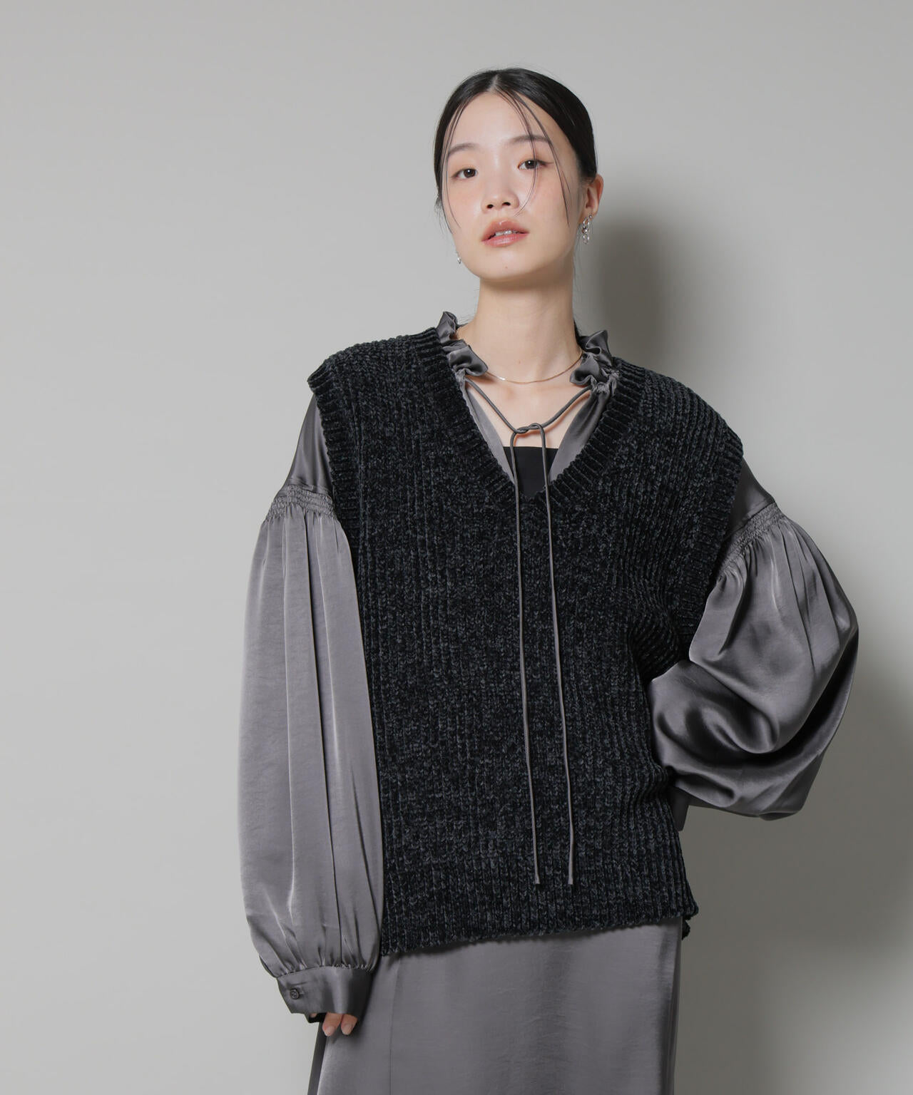 ベロアモールVネックニットベスト 6735222345