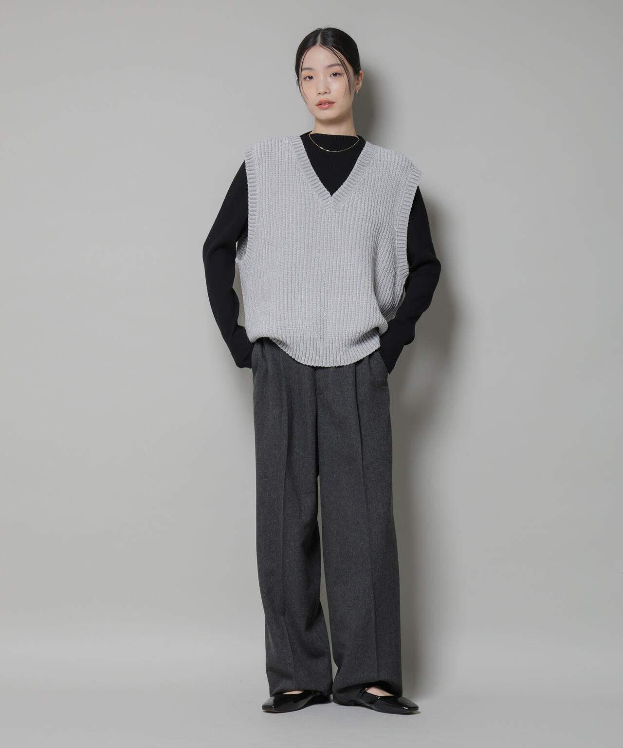 ベロアモールVネックニットベスト 6735222345