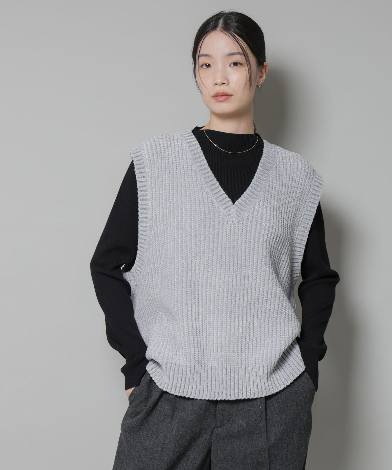 ベロアモールVネックニットベスト 6735222345