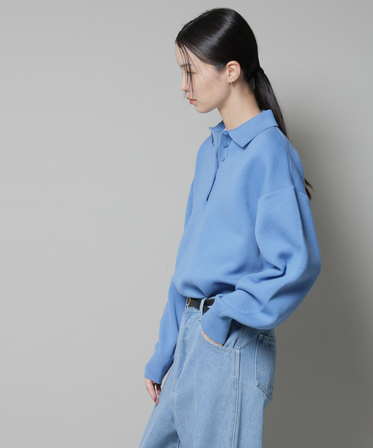 スウェットライク衿付きボタンニット 6735222346