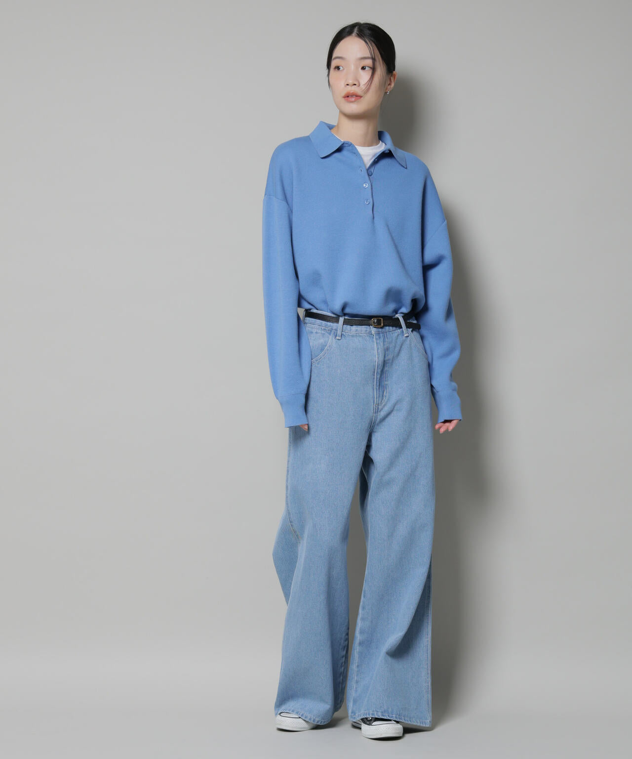 スウェットライク衿付きボタンニット 6735222346