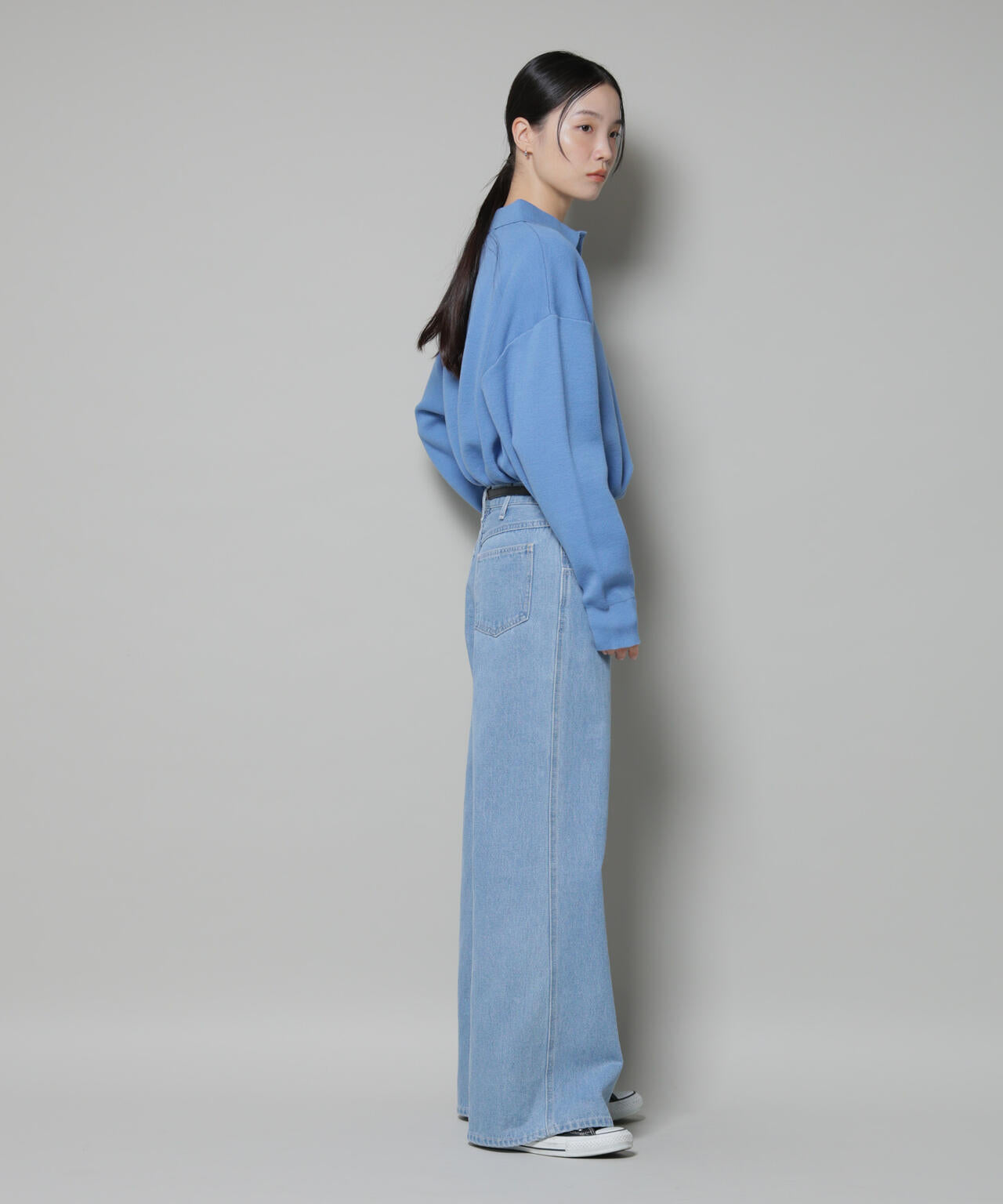 スウェットライク衿付きボタンニット 6735222346