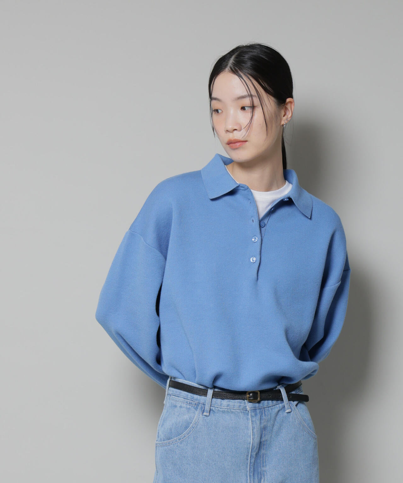 スウェットライク衿付きボタンニット 6735222346