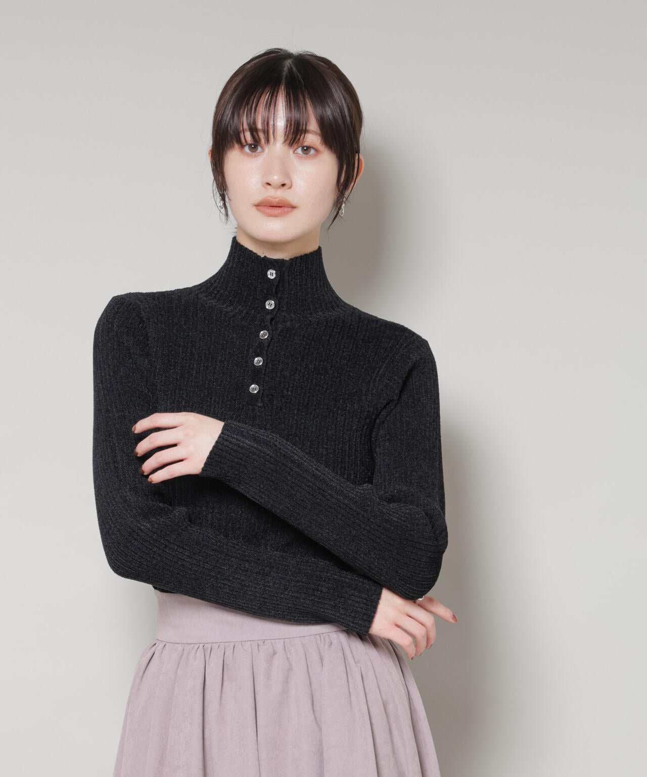 前後2wayボタンネックベロアモールニット 6735222347