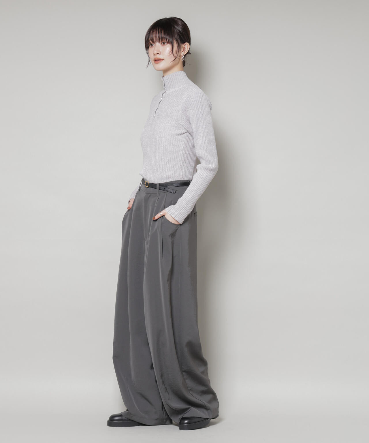 前後2wayボタンネックベロアモールニット 6735222347