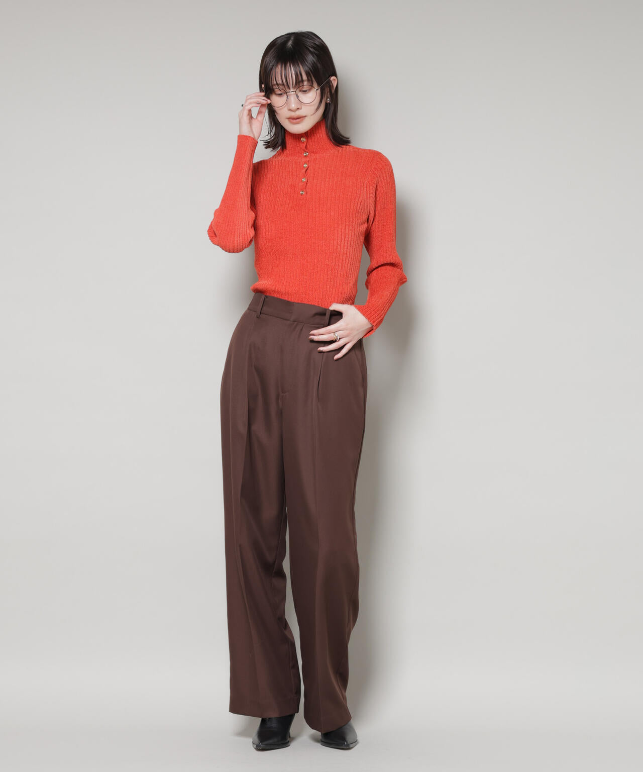 前後2wayボタンネックベロアモールニット 6735222347