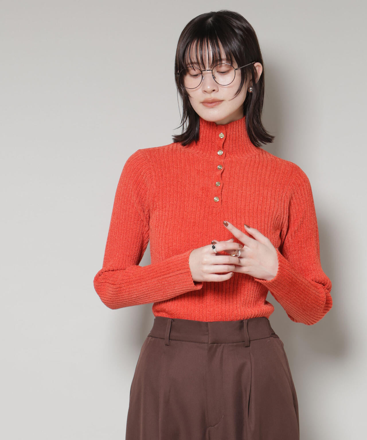 前後2wayボタンネックベロアモールニット 6735222347