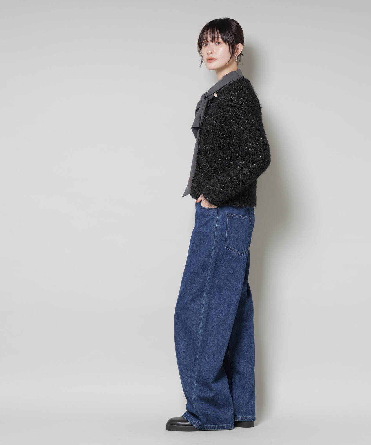 チュールシャギークルーネックニットカーディガン 6735222348