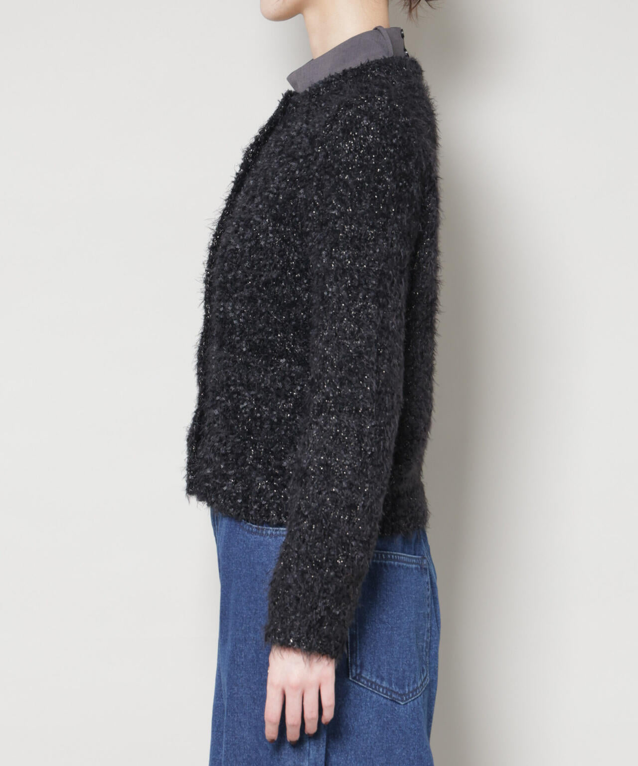 チュールシャギークルーネックニットカーディガン 6735222348