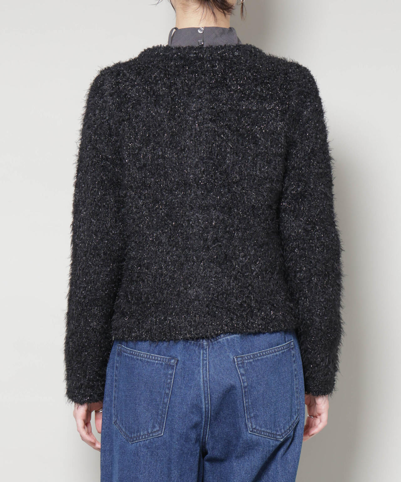 チュールシャギークルーネックニットカーディガン 6735222348