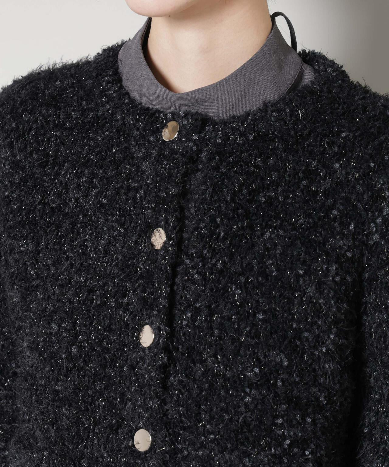 チュールシャギークルーネックニットカーディガン 6735222348