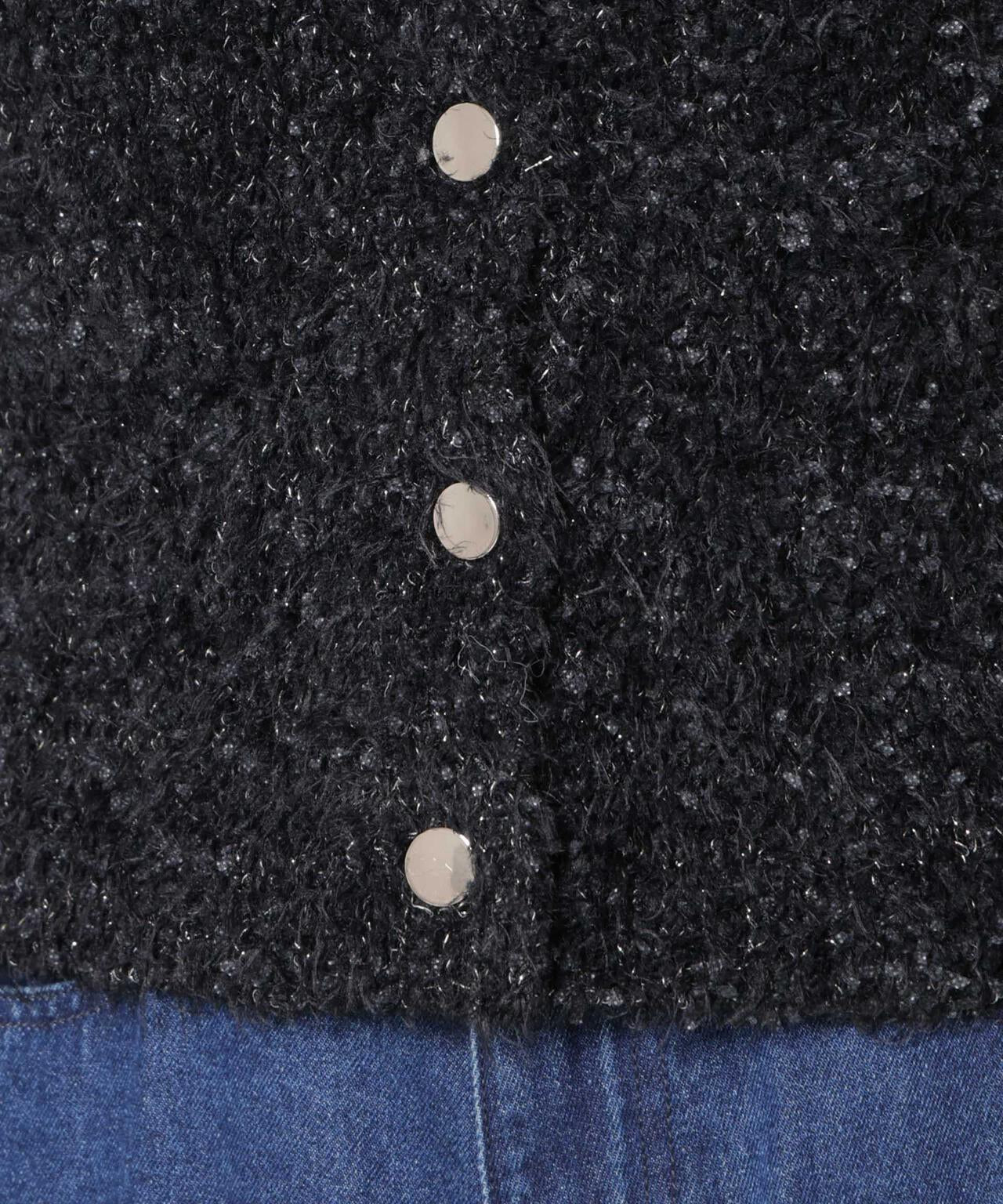 チュールシャギークルーネックニットカーディガン 6735222348