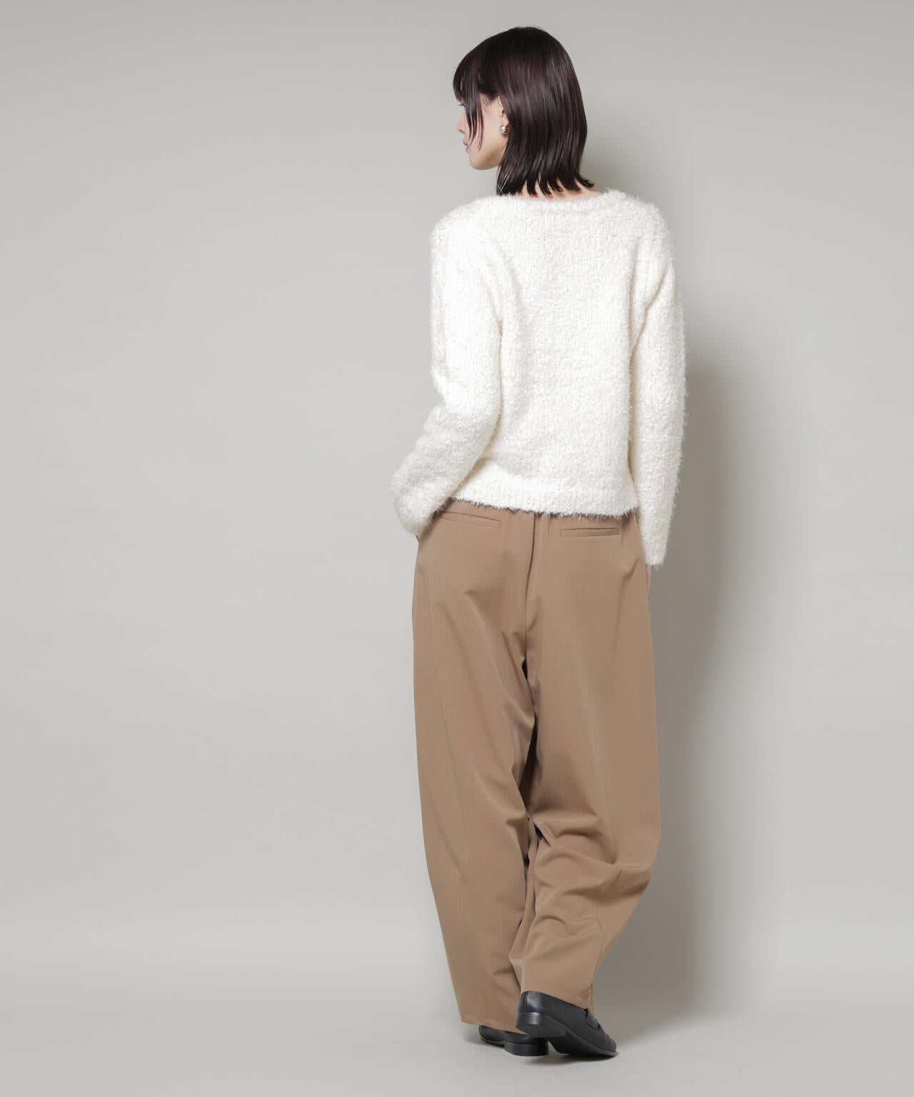 チュールシャギークルーネックニットカーディガン 6735222348