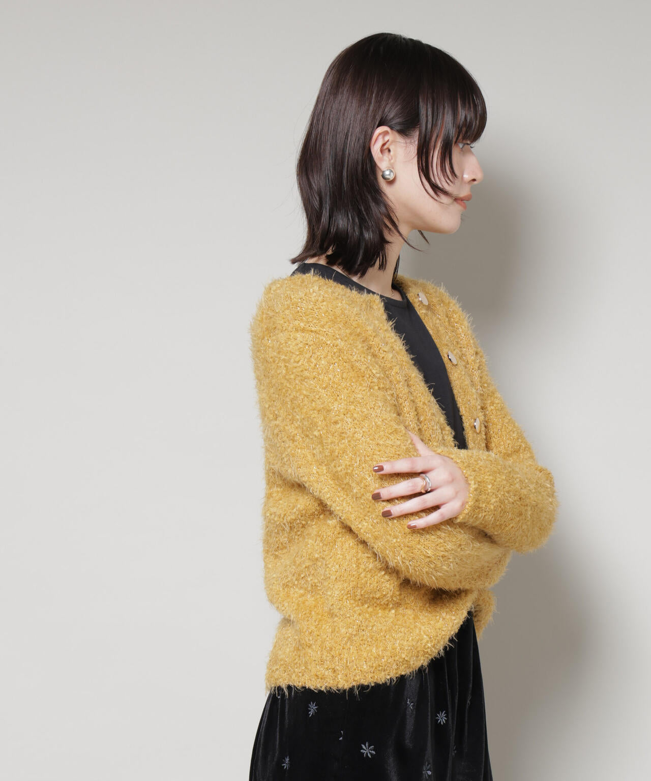 チュールシャギークルーネックニットカーディガン 6735222348