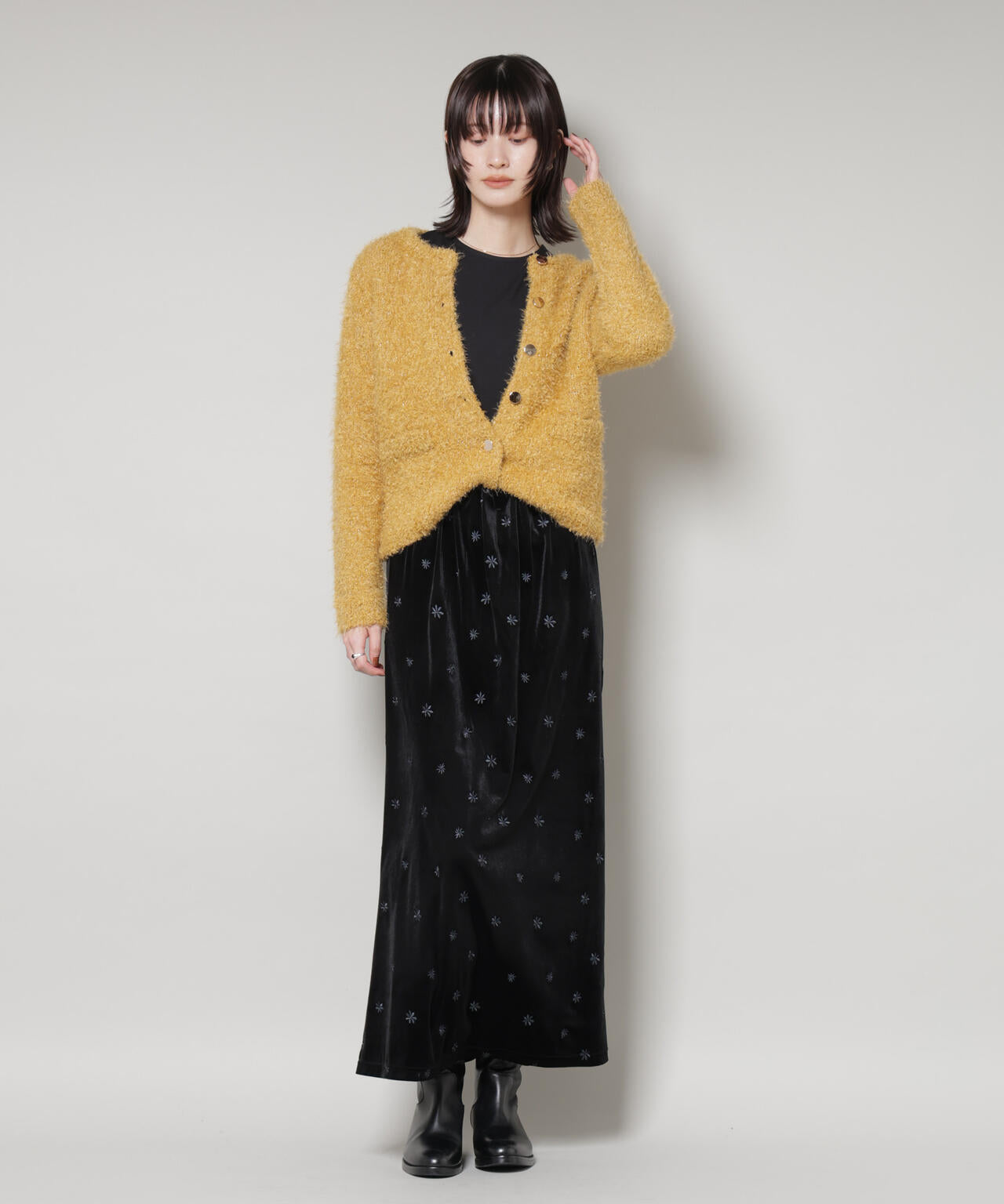 チュールシャギークルーネックニットカーディガン 6735222348