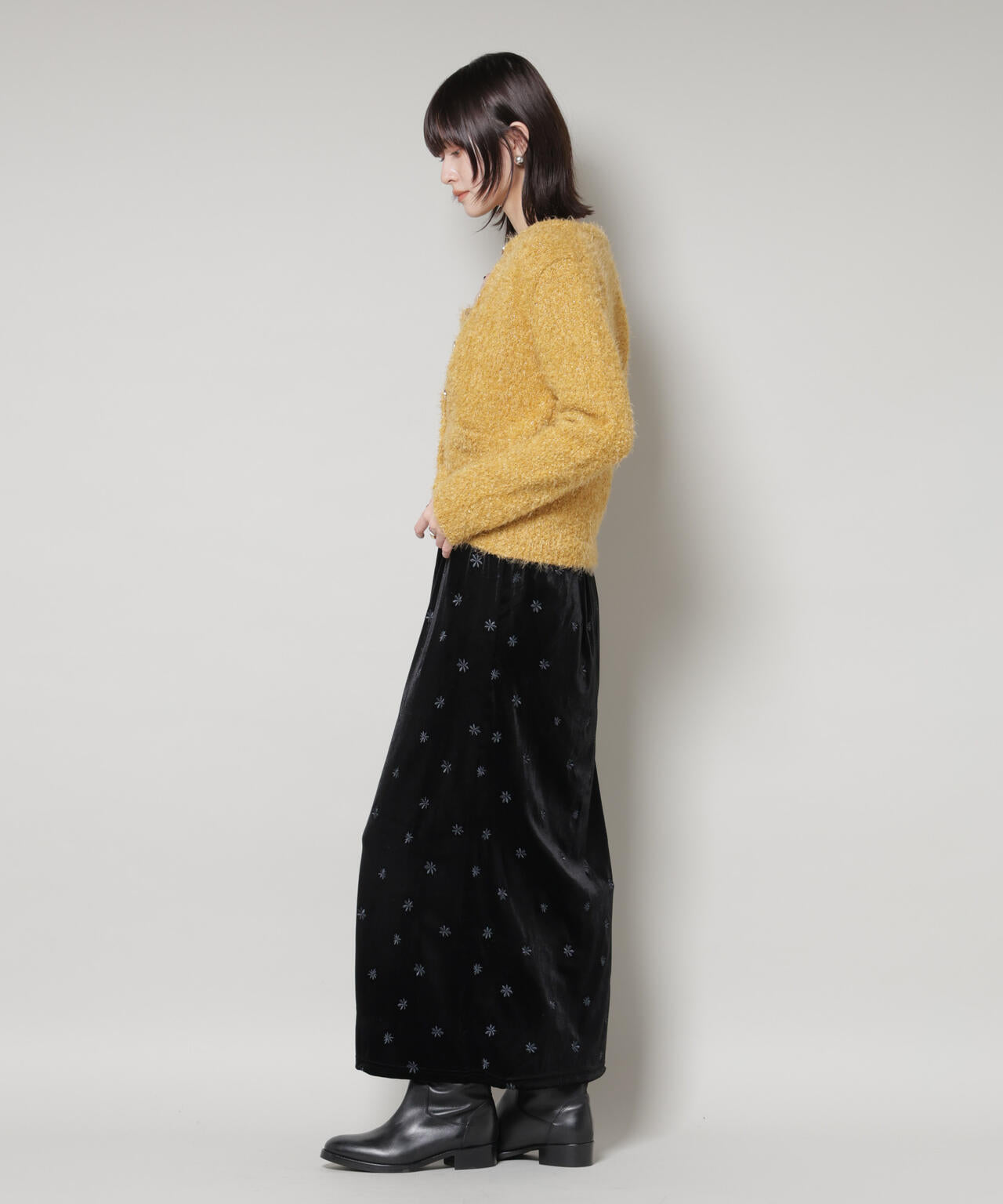 チュールシャギークルーネックニットカーディガン 6735222348