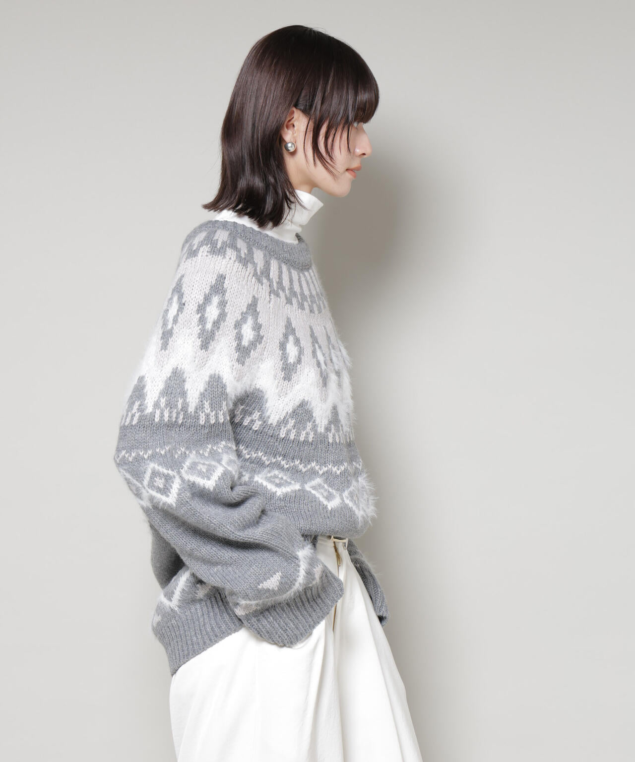 シャギーミックス求心柄ニットトップス 6735222350