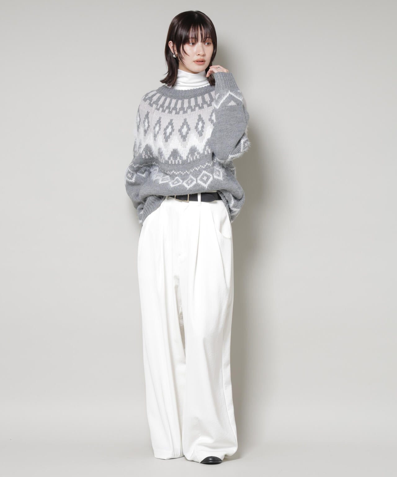 シャギーミックス求心柄ニットトップス 6735222350