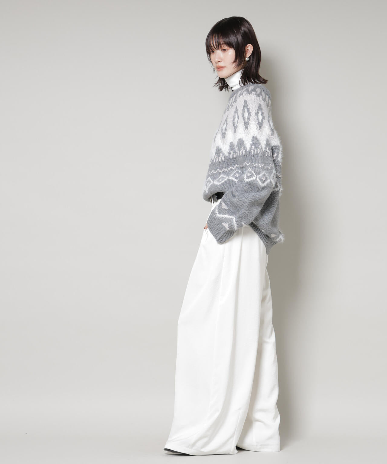 シャギーミックス求心柄ニットトップス 6735222350