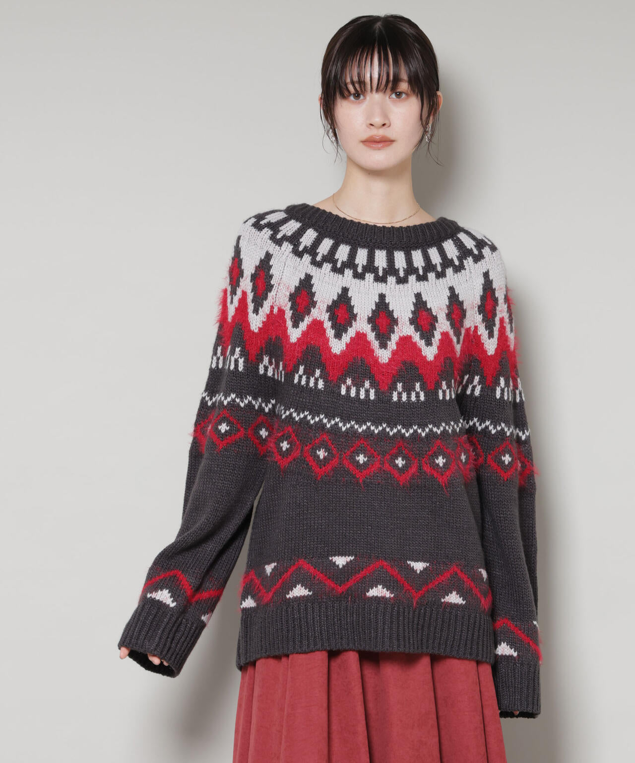 シャギーミックス求心柄ニットトップス 6735222350