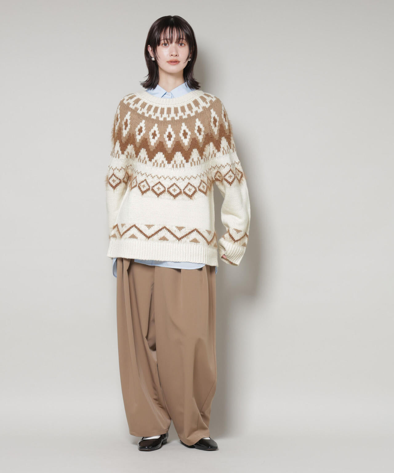 シャギーミックス求心柄ニットトップス 6735222350