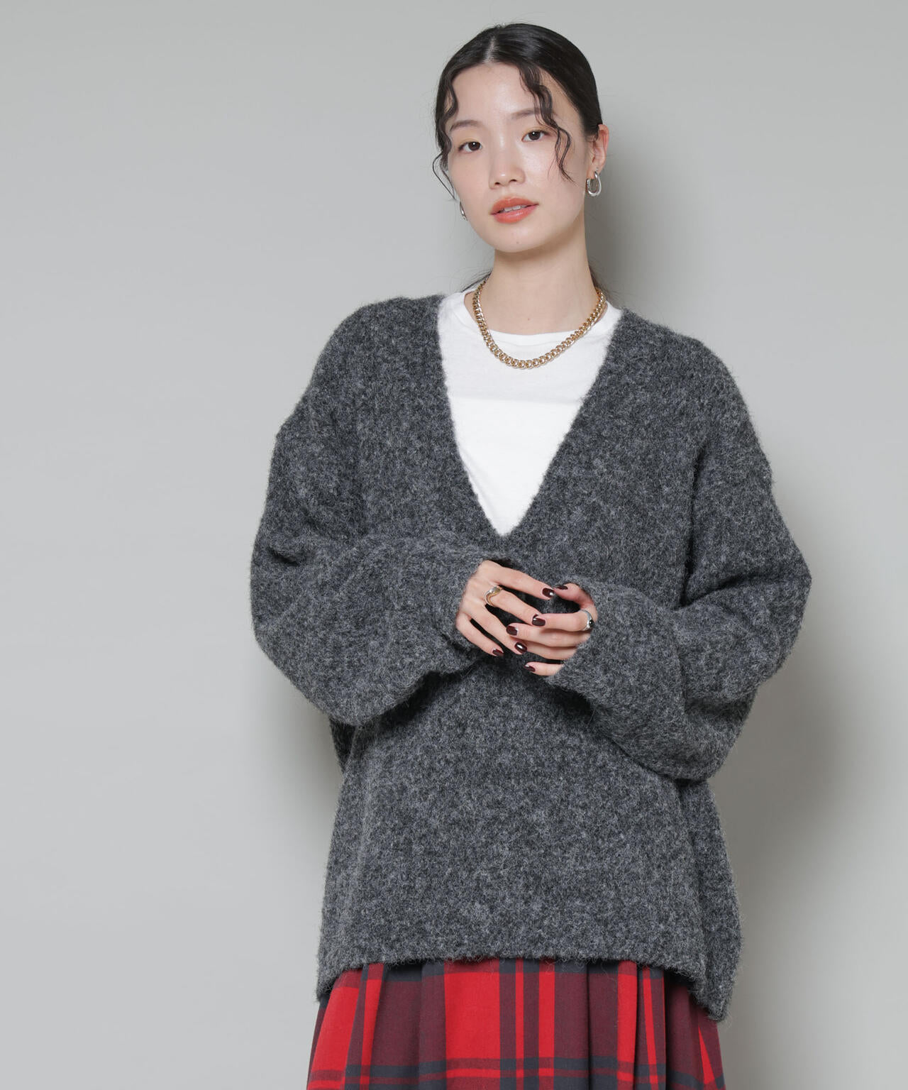 深Vネックオーバーニットプルオーバー 6735222351