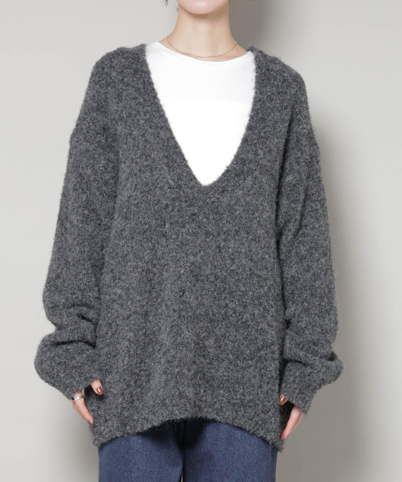 深Vネックオーバーニットプルオーバー 6735222351