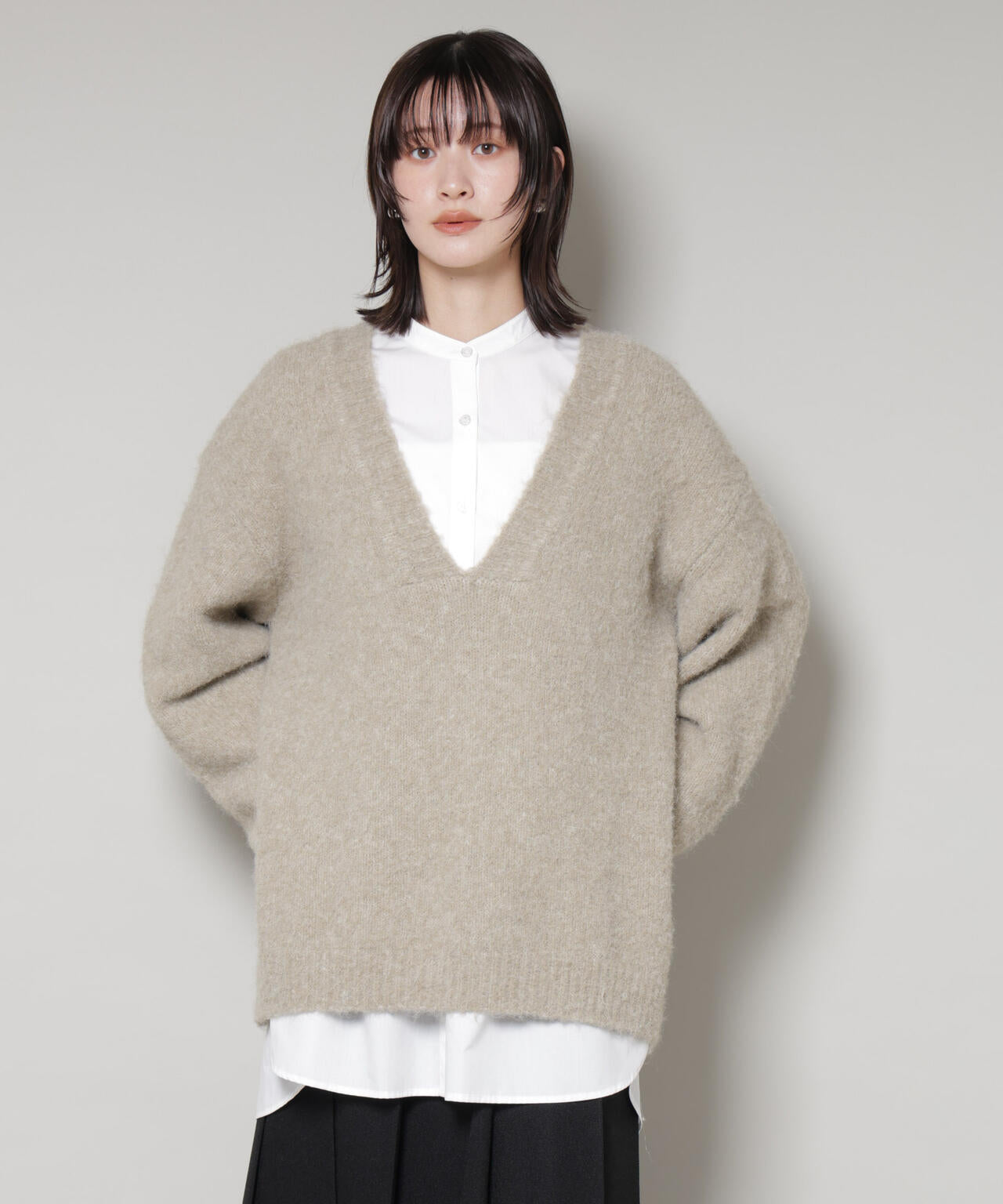 深Vネックオーバーニットプルオーバー 6735222351