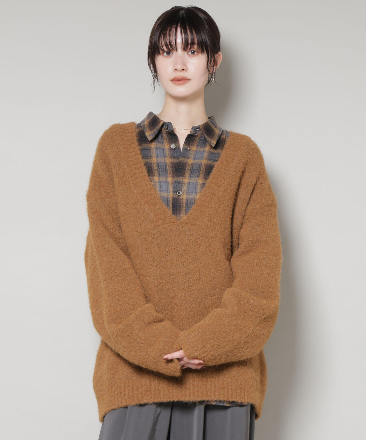 深Vネックオーバーニットプルオーバー 6735222351