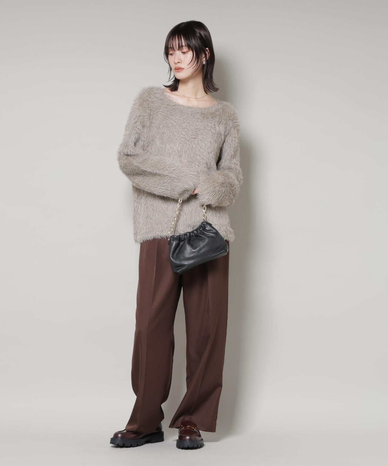 ミックスシャギーボートネックワイドニット 6735222352