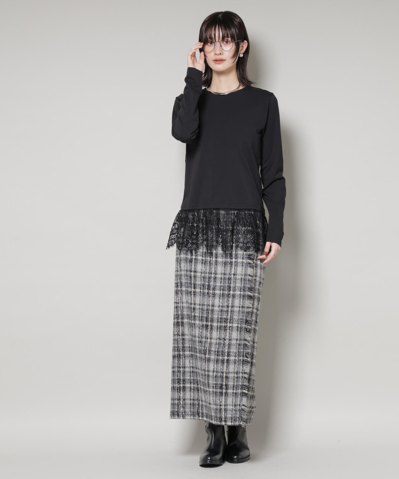 裾レースドッキングロングTシャツ 6735223319