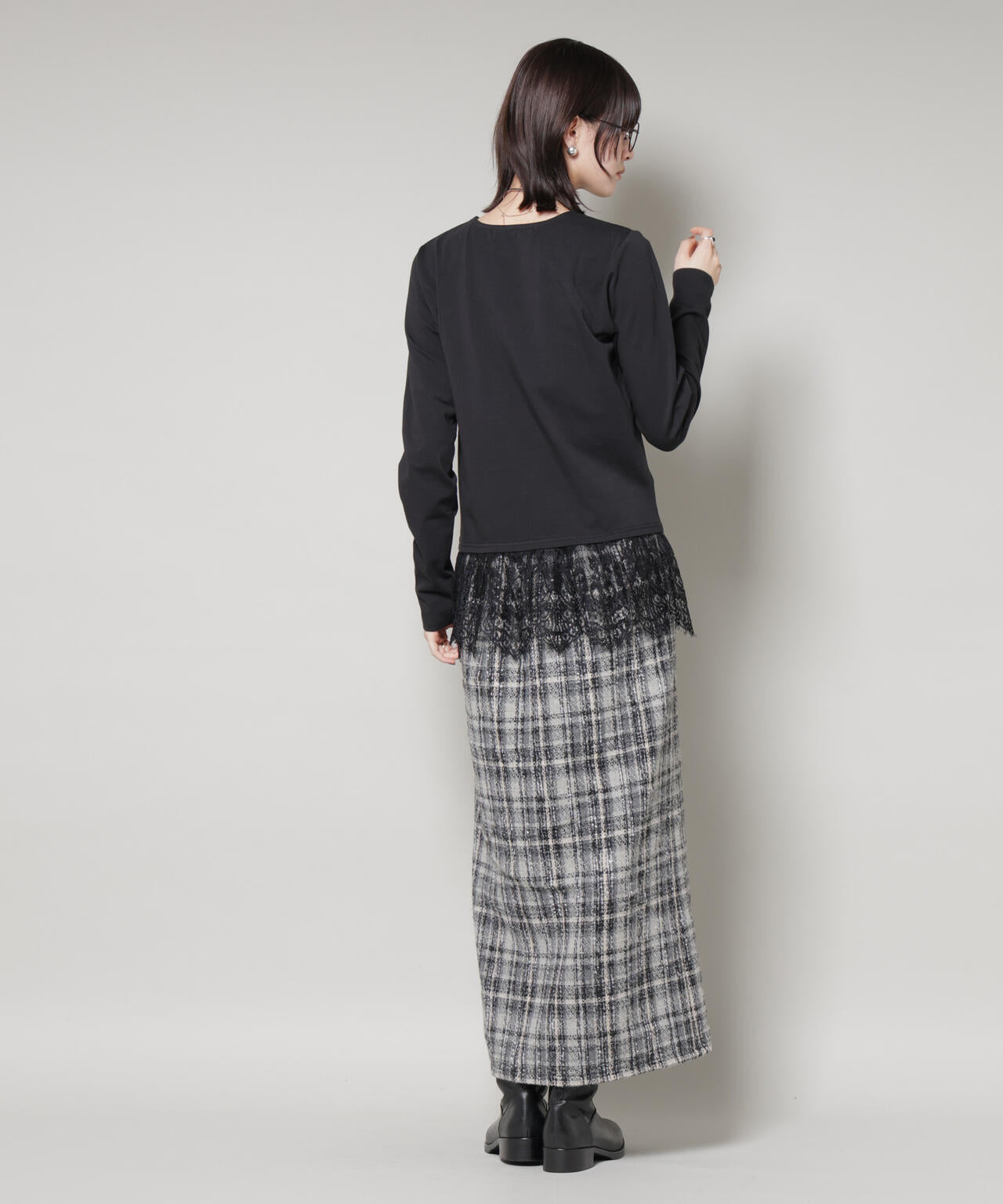 裾レースドッキングロングTシャツ 6735223319