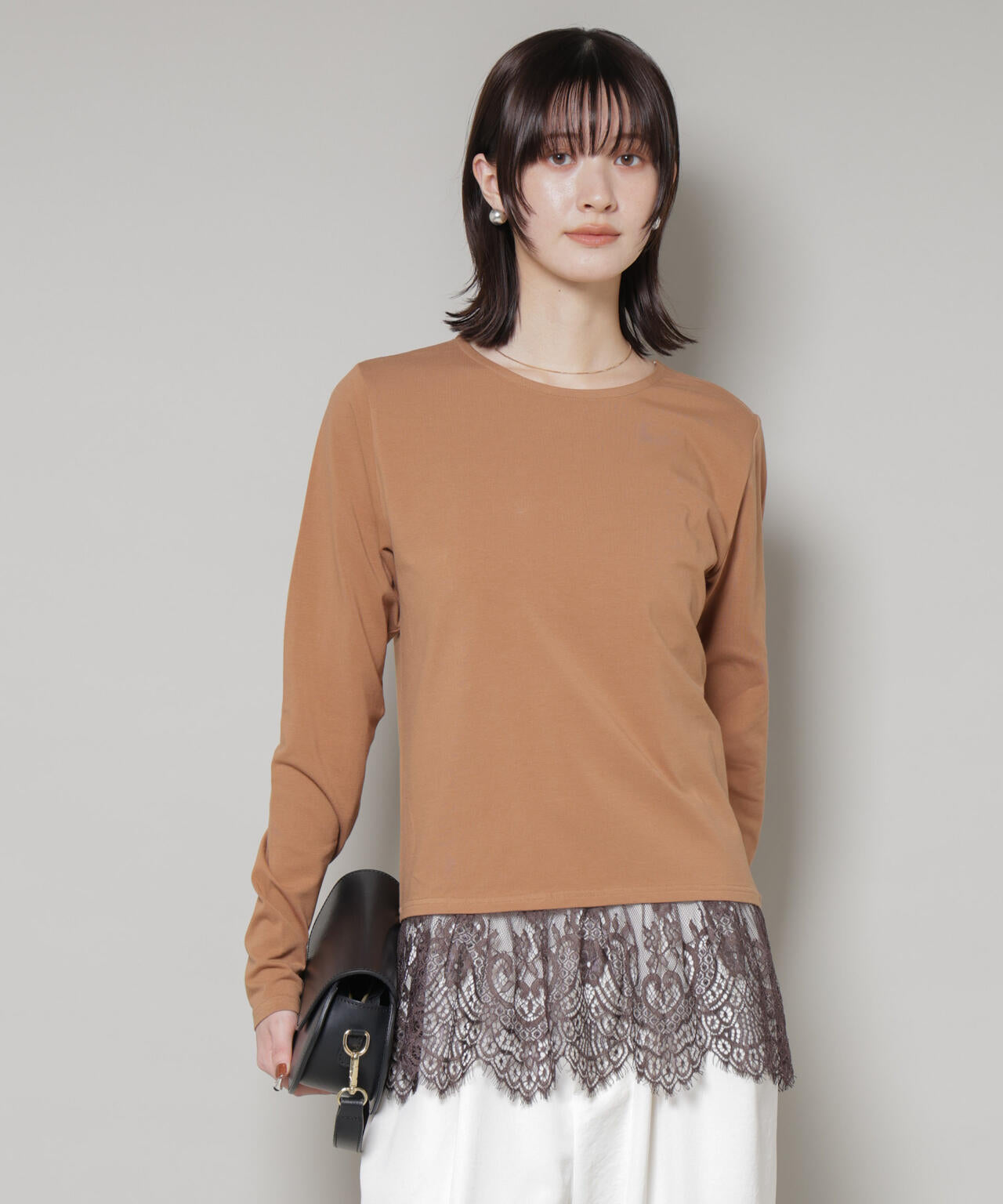裾レースドッキングロングTシャツ 6735223319