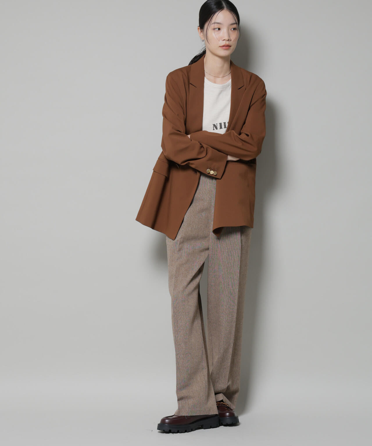 ツイードワンタックパンツ 6735227314