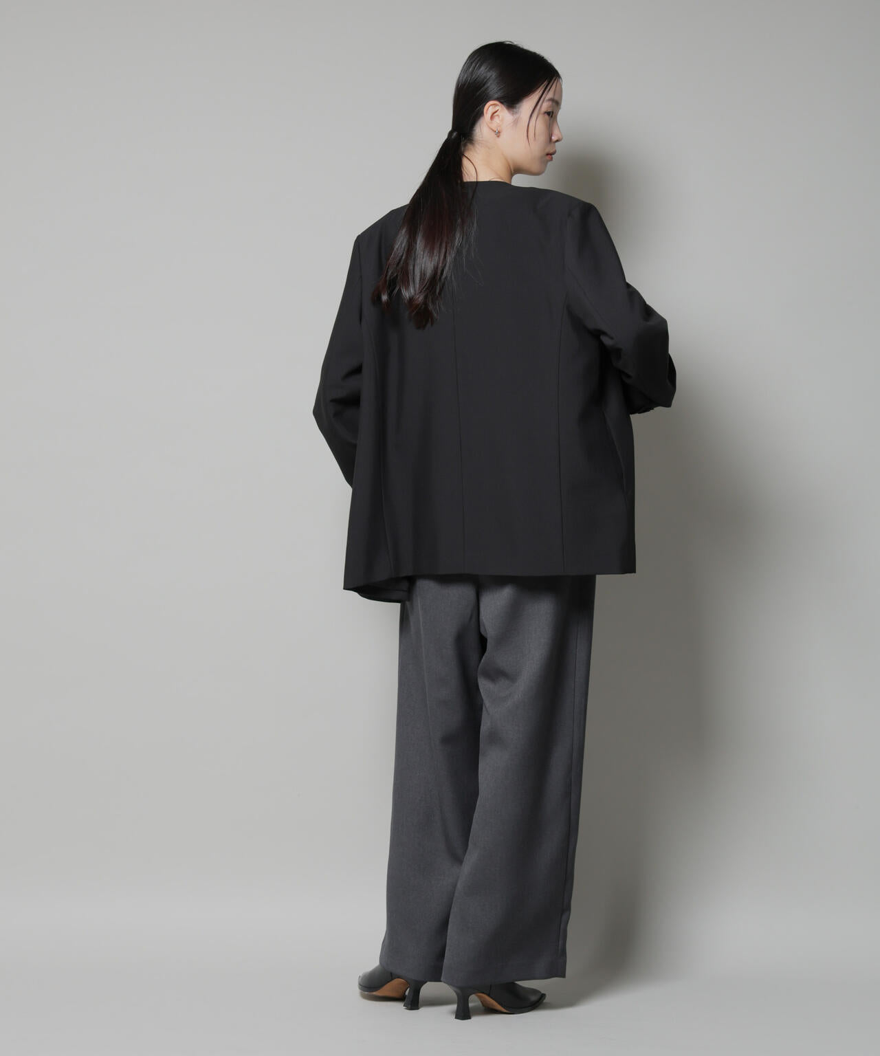 ウールライクポリエステルサイドライン切り替えドロストパンツ(セットアップ可) 6735227317