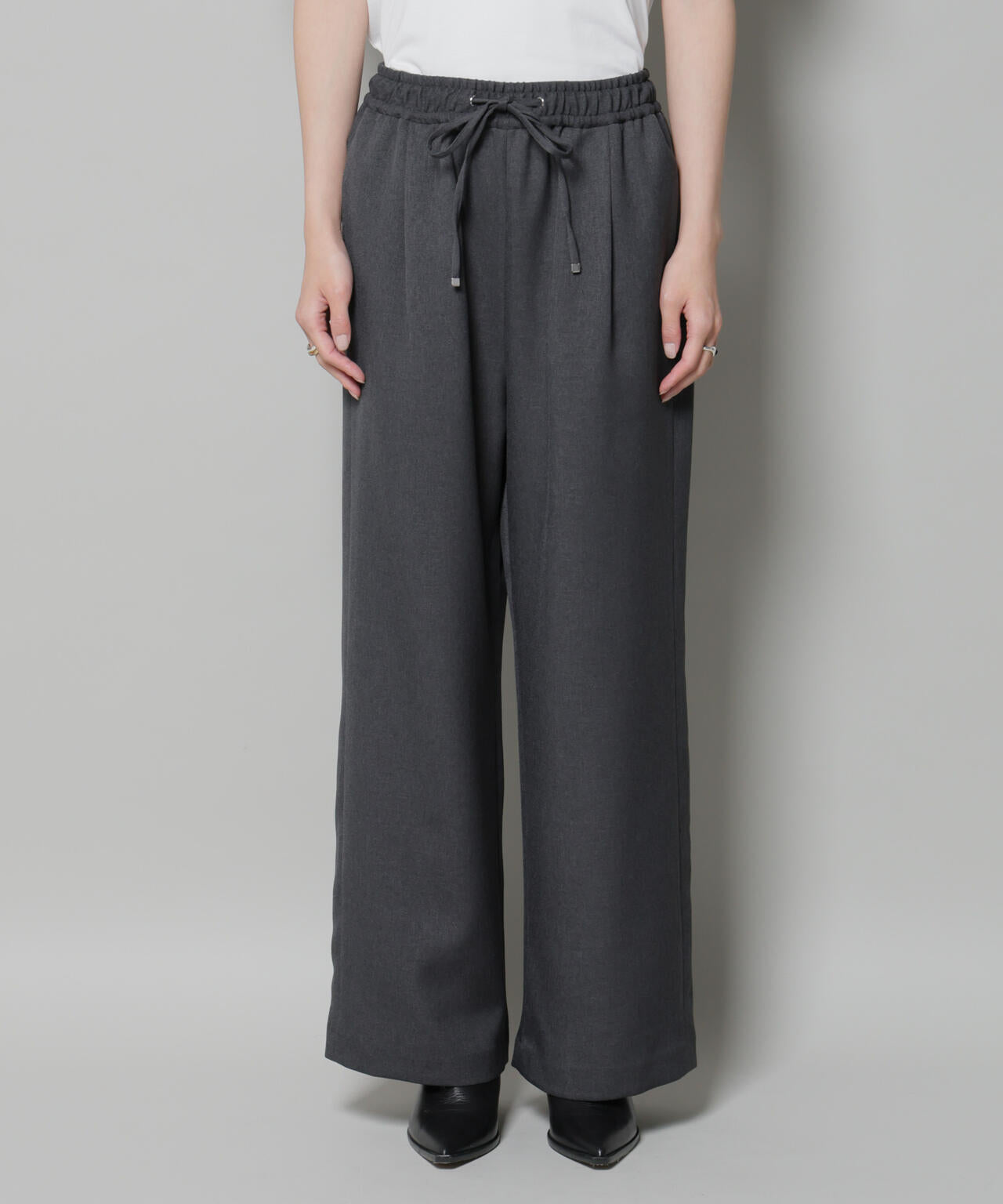 ウールライクポリエステルサイドライン切り替えドロストパンツ(セットアップ可) 6735227317
